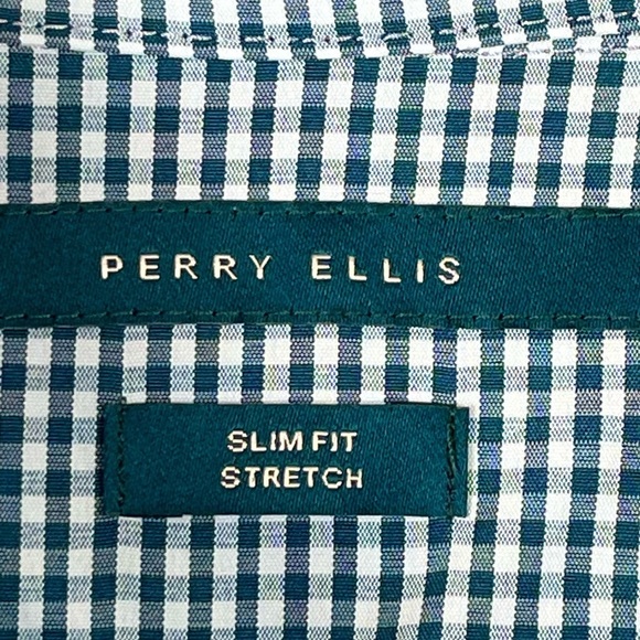 Perry Ellis Men’s Slim Fit Stretch Spread Collar Checkered Shirt Size Medium - Picture 8 of 11